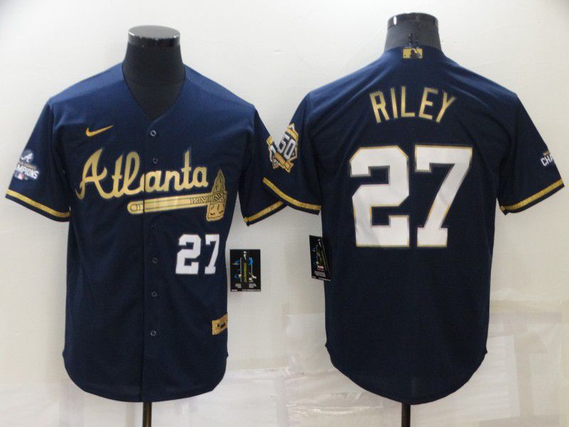 Men Atlanta Braves #27 Riley Blue Gold Game 2022 Nike MLB Jersey->san antonio spurs->NBA Jersey